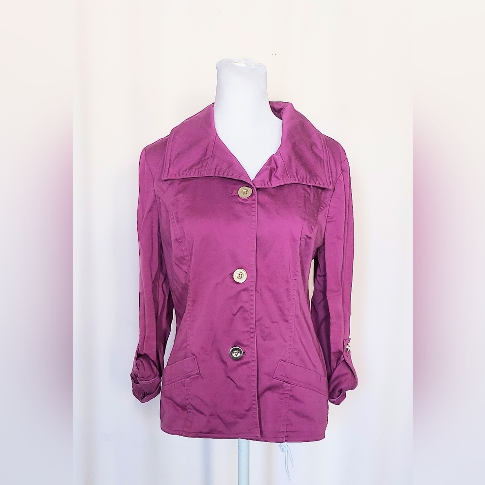 Charter Club Cinch Waist Button Down Jacket Womens Small Purple